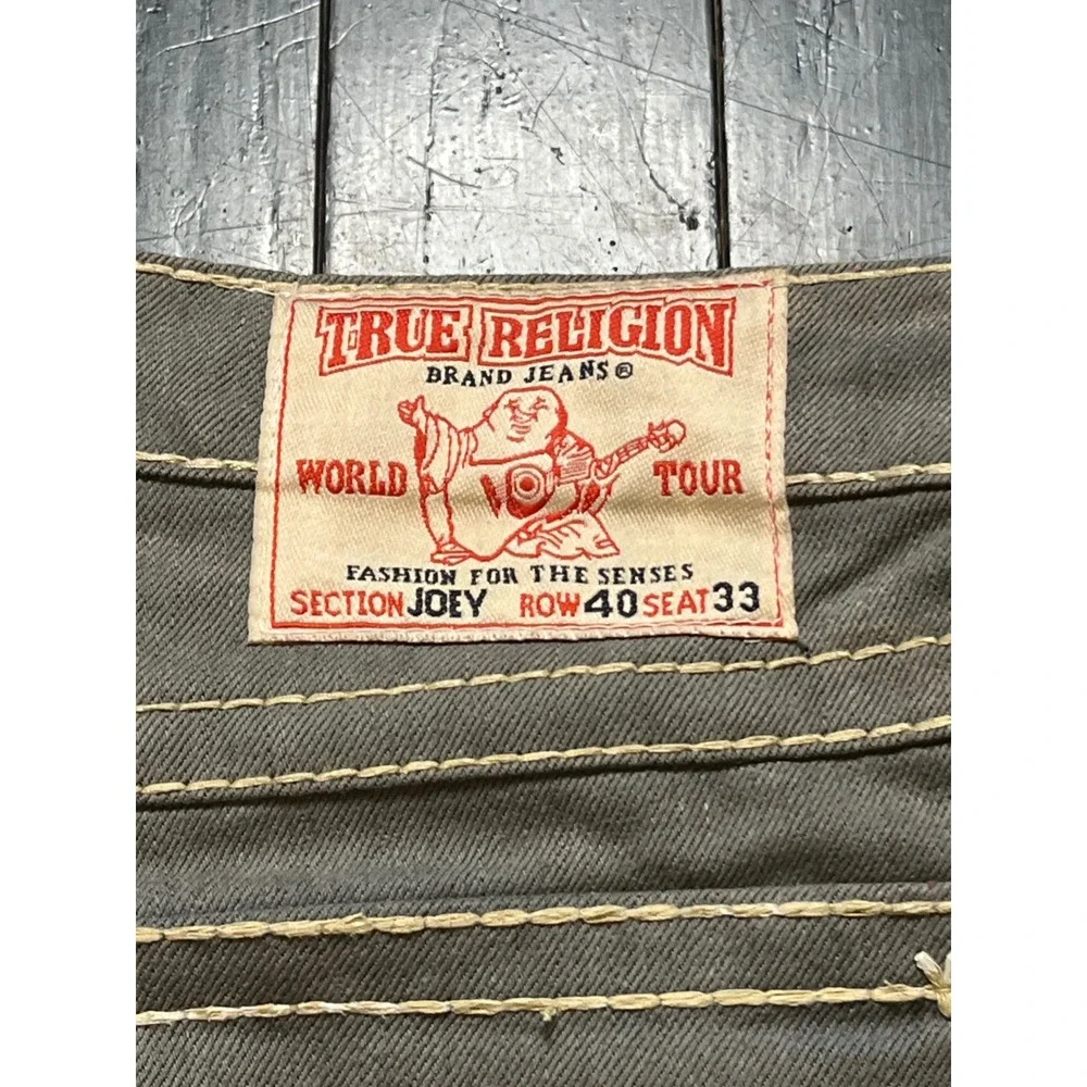 True Religion Joey Super T Grey Flare Jeans Mens 40 Made in USA Low Rise Denim